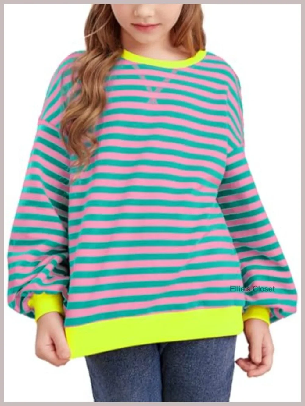 Girls Long Sleeve Striped Color Block Crewneck Sweatshirt Pullover Cotton Tunic